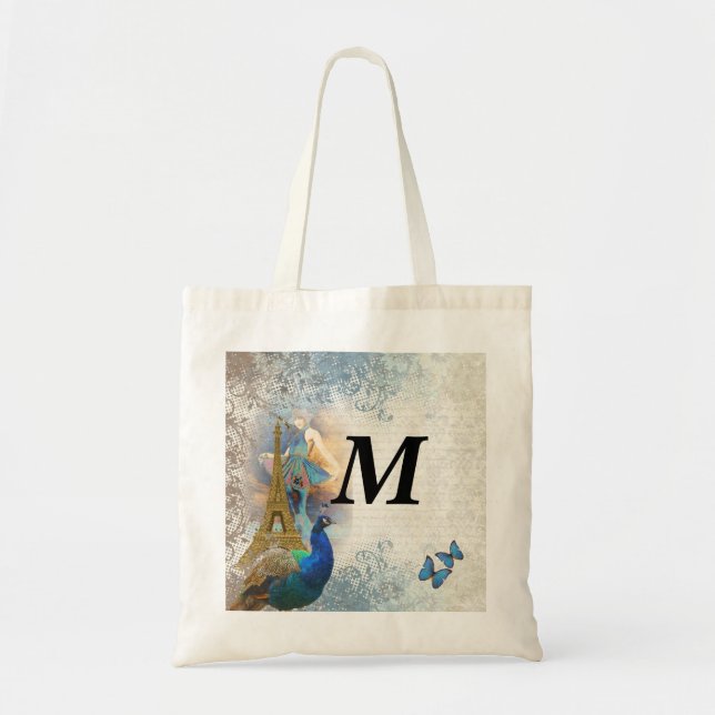 Bolsa Tote Colagem de pavão de Paris (Frente)