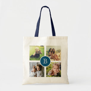 Bolsa Tote Colagem de Quatro Fotos com Inicial, Personalizada
