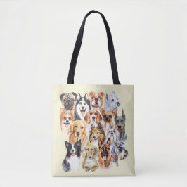 Bolsa Tote Colagem de Raças de Cães em Aquarela
