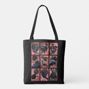 Bolsa Tote Colagem de rosas negros e corvos de arte gótica