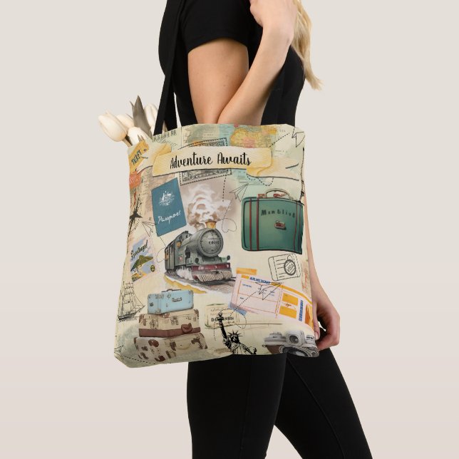Bolsa Tote Colagem de viagens vintage (Close Up)
