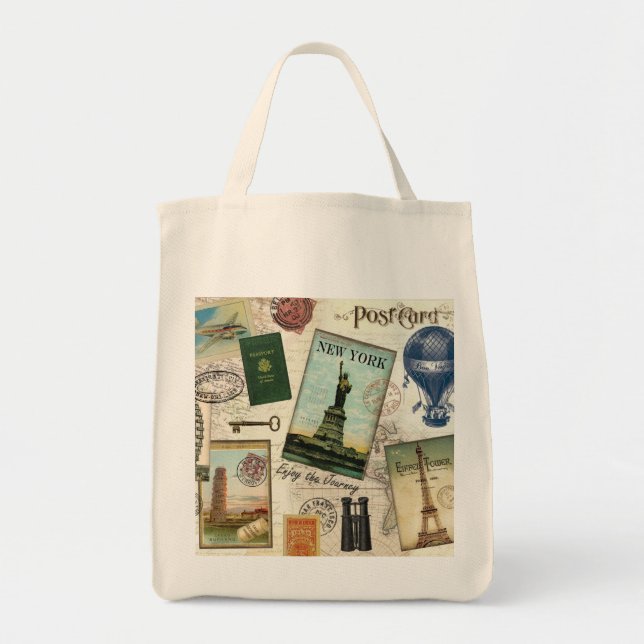 Bolsa Tote colagem de viagens vintage moderna (Frente)