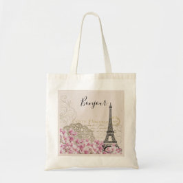 Bolsa Tote Colagem em Torre Eiffel de Bonjour Vintage com Flo