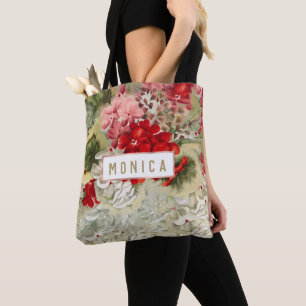Bolsa Tote Colagem floral vermelha-rosa-rosa-marfim-vintage