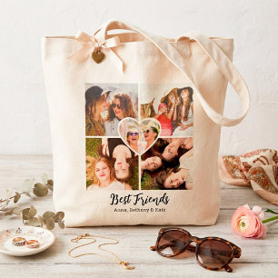 Bolsa Tote Colagem Personalizada de 5 Fotos "Melhores Amigos"