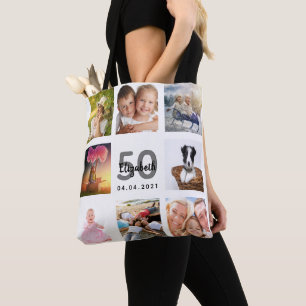 Bolsa Tote Colagem personalizada de fotos de 50 anos, mulher 