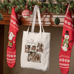 Bolsa Tote "Colagem Personalizada de Quatro Fotos de Natal Fe<br><div class="desc">Carregar a alegria do Natal em todo o lado com a Saco de Tote de Quatro Fotos Personalizada do Feliz Natal. Com um design encantador que mostra quatro de suas fotos favoritas, esta bolsa de tote é na moda e prática. Adicione um toque pessoal com um nome personalizado ou mensagem...</div>