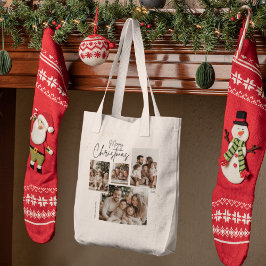 Bolsa Tote "Colagem Personalizada de Quatro Fotos de Natal Fe