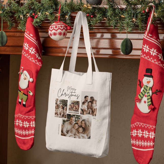 Bolsa Tote "Colagem Personalizada de Quatro Fotos de Natal Fe (Criador carregado)