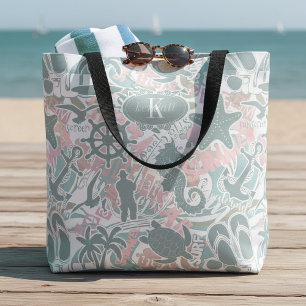 Bolsa Tote Colagem Praia Náutica Sage ID840