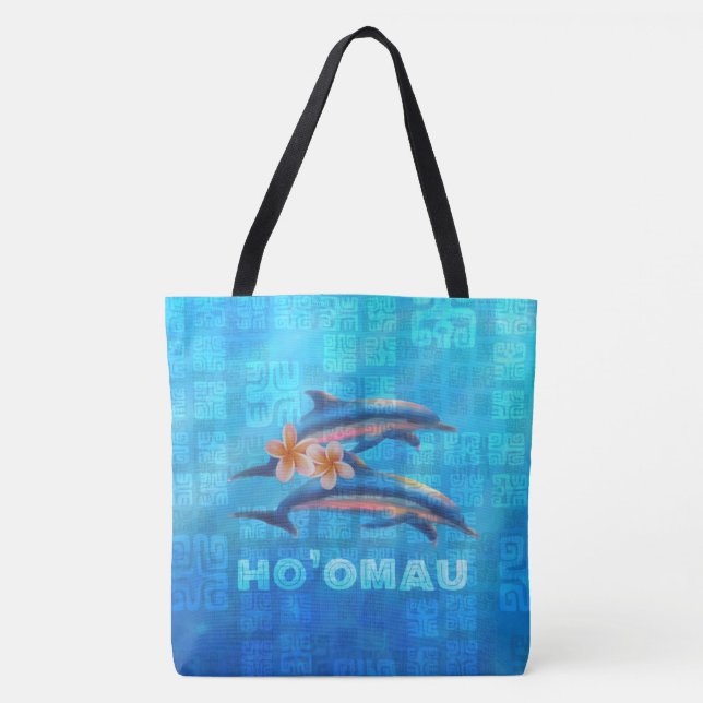 Bolsa Tote Colagem Primitiva de Golfinhos Havaianos de HO’OMA (Frente)