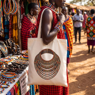 Bolsa Tote Colar de Contas Africano Tribal