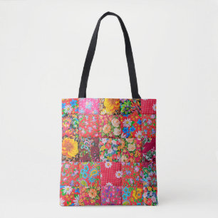 Bolsa Tote Colcha de retalhos feita à mão com padrão flora