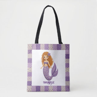 Bolsa Tote Colcha de Sereia Roxa Bonita Personalizar