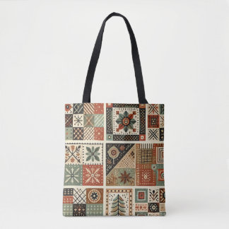 Bolsa Tote Colcha de Terracota Única & Patchwork Rústico Retr