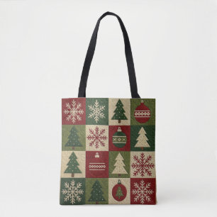 Bolsa Tote Colcha xadrez de retalhos vintage com aspecto rúst