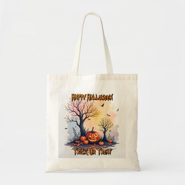 Bolsa Tote Coleção Assustadora e Fofa de Halloween na Moda (Frente)