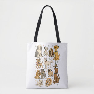 Bolsa Tote Coleção de Clipart de Raças de Cachorro de Desenho