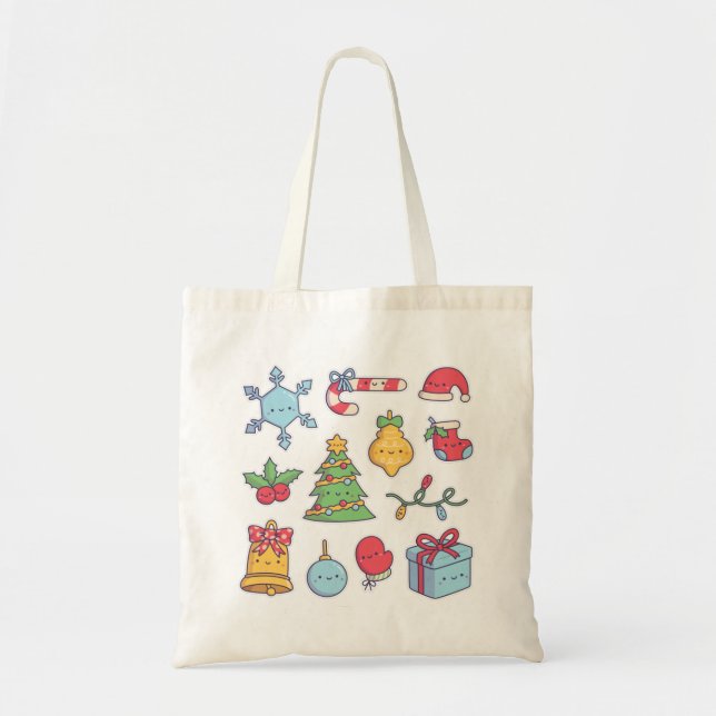 Bolsa Tote Coleção de Decorações de Natal Fofas (Frente)