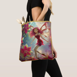 Bolsa Tote Coleção de Fadas de Natal - Cabelo Vermelho Rosa