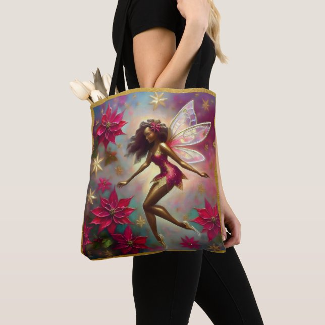 Bolsa Tote Coleção Fada de Natal - Cabelo Castanho Natural (Close Up)