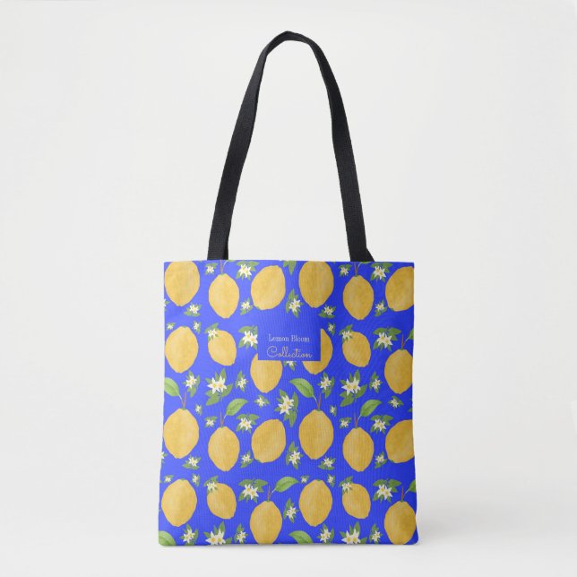 Bolsa Tote Coleção Lemon Bloom azul estampado (Frente)