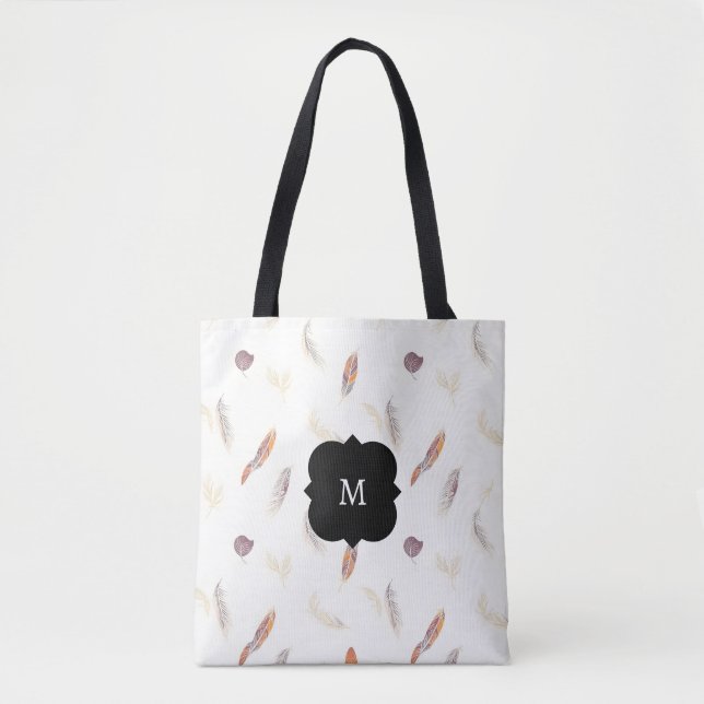 Bolsa Tote Coleção Luxuosa Boho de Penas da Moda (Frente)