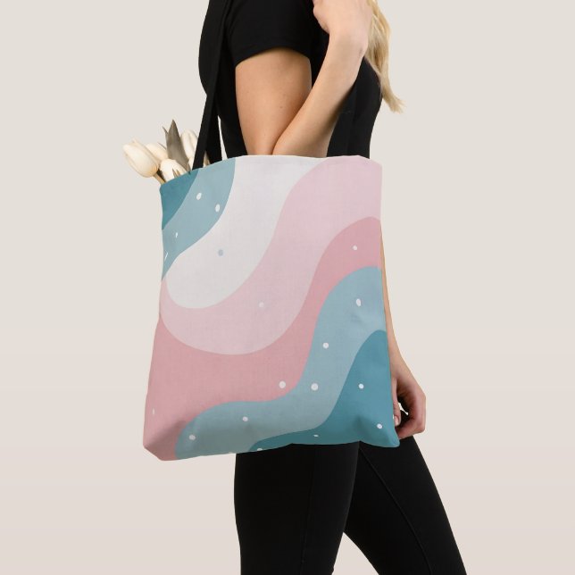 Bolsa Tote Coleção Moderna Abstrata Rosa Bege Menta (Close Up)