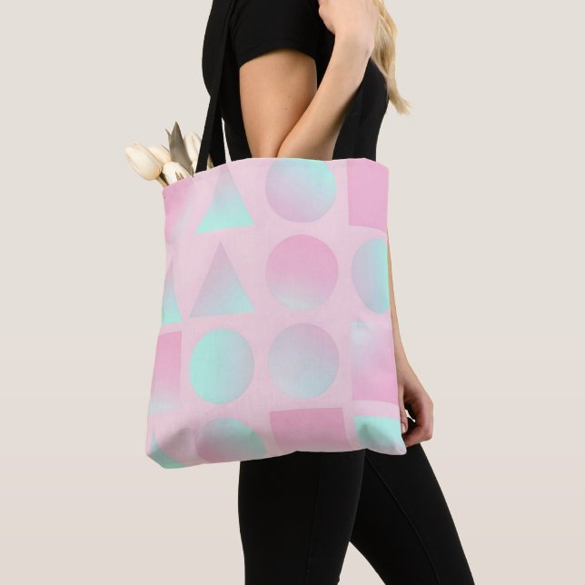Bolsa Tote Coleção Moderna Abstrata Rosa Beijo Menta (Close Up)