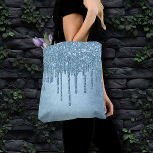 Bolsa Tote Coletor Azul Metálico   Glitzy Glam Glitter Melt