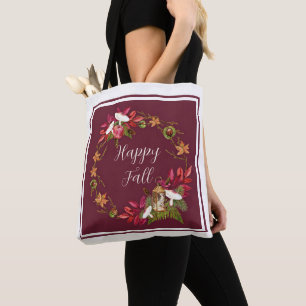 Bolsa Tote Colheita de outono natureza com texto personalizáv