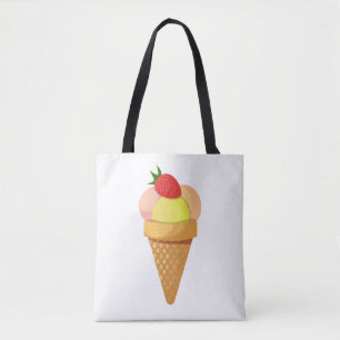 Bolsa Tote Colheres de sorvete e morango em bolos de waffle