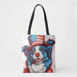 Bolsa Tote Colie de fronteira com um chapéu de bandeira ameri
