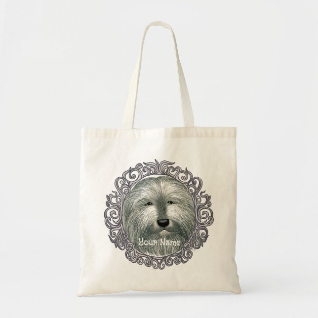 Bolsa Tote Collie Barbudo Ornado (Frente)