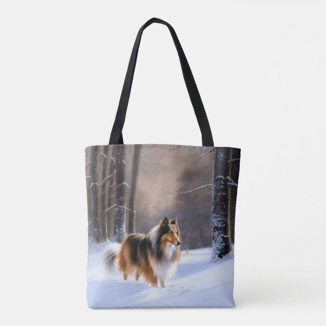 Bolsa Tote Collie, deixa nevar o Natal (Verso)