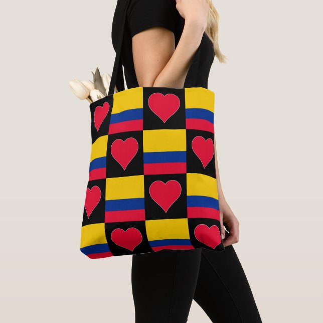 Bolsa Tote Colômbia Flag Heart Pattern Patriotic Colombian (Close Up)