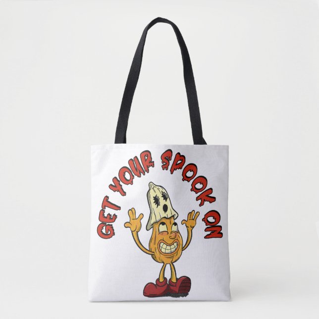 Bolsa Tote Coloque seu Spook no mascote de abóbora retrô (Frente)