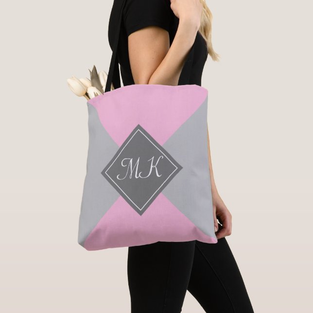 Bolsa Tote Colorblock Rosa e Cinza (Close Up)