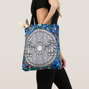 Bolsa Tote Colore Seu Próprio Cogumelo Mandala Artesanato Az
