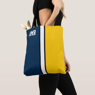 Bolsa Tote Colores Universais Azul Escuro e Monograma Amarelo