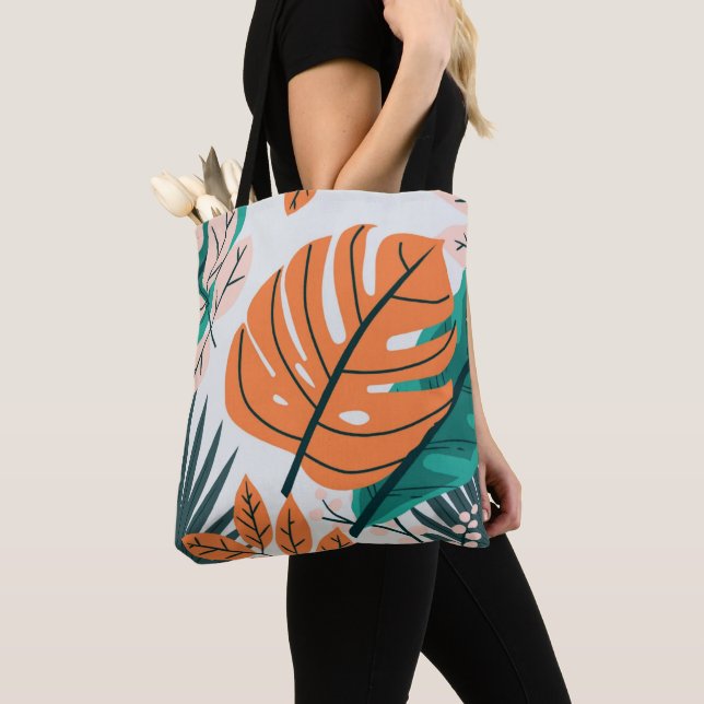 Bolsa Tote Colorful Big Tropical Leaves Botanical Art (Close Up)