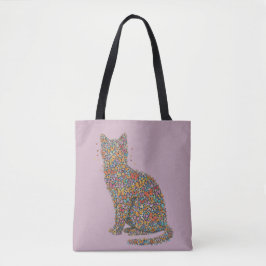 Bolsa Tote Colorful Butterfly Cat Lover Silhouette Art Mauve