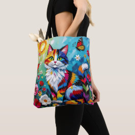 Bolsa Tote Colorful Cat and Butterfly