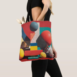 Bolsa Tote Colorful Geometric Shapes on Red Background