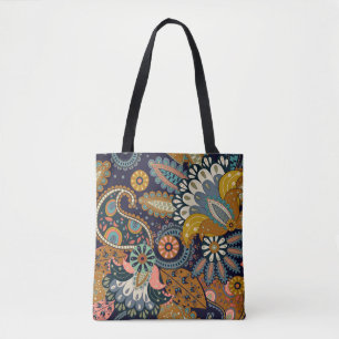 Bolsa Tote Colorful Paisley: Papel de parede indiano floral.