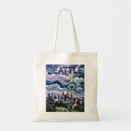 Bolsa Tote Colorful Seattle Skyline Van Gogh Cityscape Travel