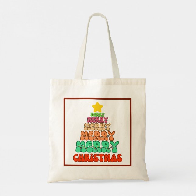 Bolsa Tote Colorida Árvore de Natal Feliz (Verso)