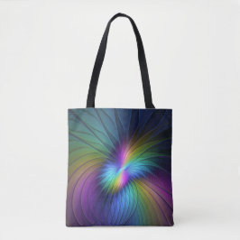 Bolsa Tote Colorida Com Arte Fractal Abstrato Moderna Azul