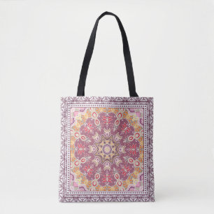 Bolsa Tote Colorida Doodle Ornamental: Padrão Simétrico de Lo