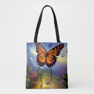 Bolsa Tote Colorida Fantasy Butterfly AI Trabalho de arte